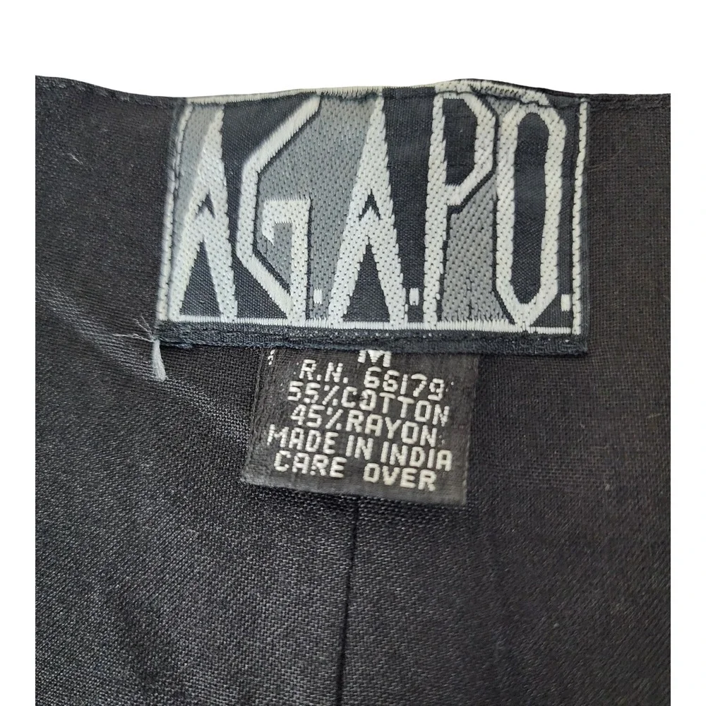 Vintage‎ Agapo Black Embroidered Floral Sun Boho Vest Scalloped Medium India